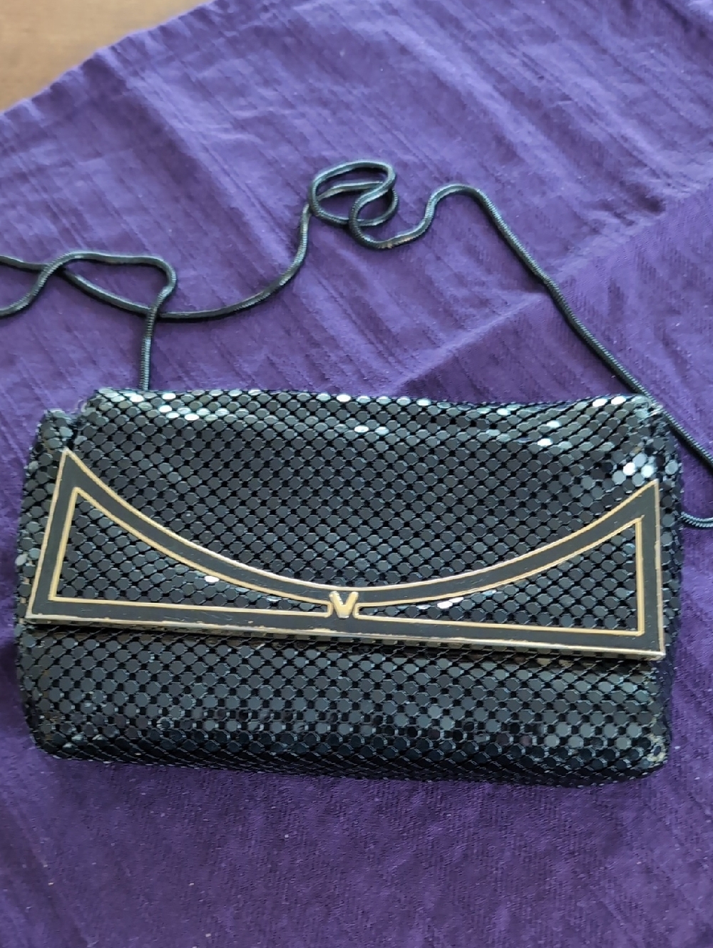 Black Sequin Crossbody Clutch with Gold Trim